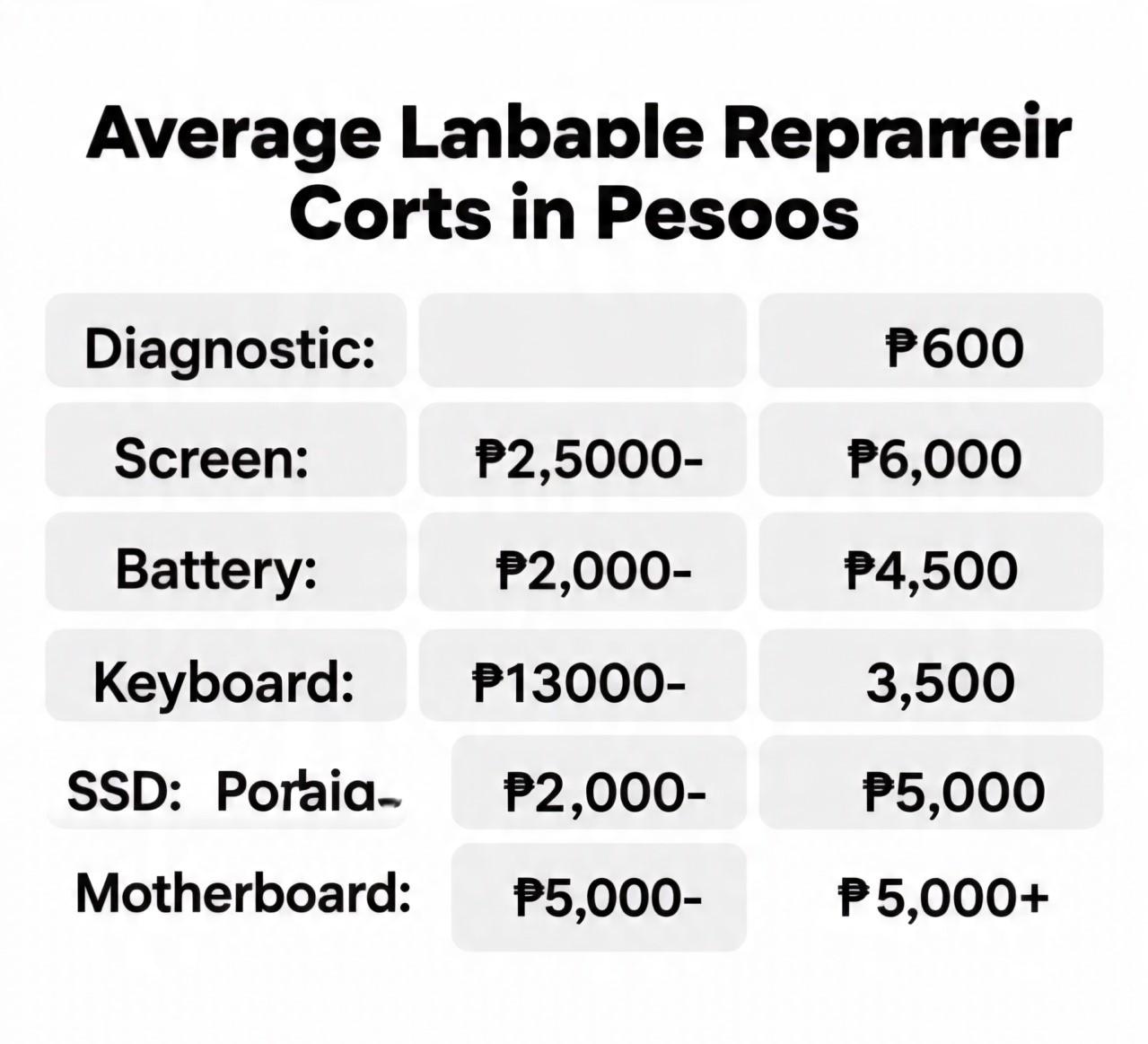 Infographic showing typical laptop repair costs in the Philippines